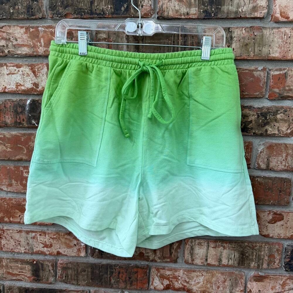 Zenana Dip Dye Ombre Green Pull On Sweat Shorts Size Large Casual - Picture 3 of 5